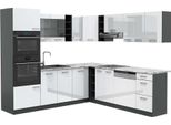 Vicco Cucina Angolare Completa R-Line, 237 X 247 Cm , Pt Marmo, Bianco Lucido/Antracite