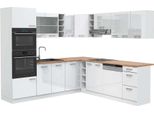 Vicco Cucina Angolare Completa R-Line, 237 X 247 Cm , Pt Rovere, Bianco Lucido/Bianco
