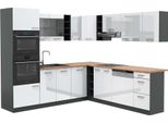 Vicco Cucina Angolare Completa R-Line, 237 X 247 Cm , Pt Rovere, Bianco Lucido/Antracite