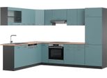 Vicco Cucina Angolare Completa R-Line, 227 X 287 Cm , Pt Rovere, Blu-Grigio/Antracite