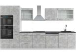Vicco Cucina Componibile R-Line, 350 Cm Con Armadio Alto, Pt Antracite, Cemento/Bianco
