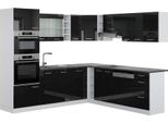 Vicco Cucina Angolare Completa R-Line, 237 X 247 Cm , Pt Antracite, Nero Lucido/Bianco