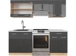 Vicco Cucina Componibile R-Line, 200 Cm , Pt Marmo, Antracite Lucido/Oro Power Oak
