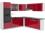 Vicco Cucina Angolare Completa R-Line, 247 X 60 Cm , Pl Antracite, Rosso Lucido/Bianco/Bianco