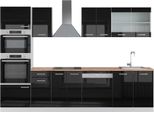 Vicco Cucina Componibile R-Line, 300 Cm Con Armadio Alto, Pt Rovere, Nero Lucido/Bianco