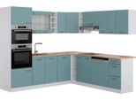 Vicco Cucina Angolare Completa R-Line, 237 X 247 Cm , Pt Rovere, Blu-Grigio/Bianco