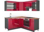Vicco Cucina Angolare Completa Fame-Line, 160 X 190 Cm , Pt Rovere, Bordeaux Lucido/Antracite