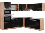 Vicco Cucina Angolare Completa R-Line, 237 X 247 Cm , Pt Marmo, Rovere Nero/Oro Lucido