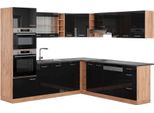 Vicco Cucina Angolare Completa R-Line, 237 X 247 Cm , Pt Antracite, Rovere Nero/Oro Lucido