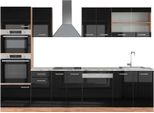 Vicco Cucina Componibile R-Line, 300 Cm Con Armadio Alto, Pt Marmo, Rovere Nero/Oro Lucido