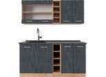 Vicco Cucina Completa R-Line, 160 Cm Pt Antracite, Calcestruzzo Nero/Quercia Dorata