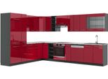 Vicco Cucina Angolare Completa Fame-Line, 347 X 257 Cm , Pl Marmo, Bordeaux Lucido/Antracite