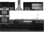 Vicco Cucina Componibile R-Line, 300 Cm Con Armadio Alto, Pt Rovere, Nero Lucido/Antracite