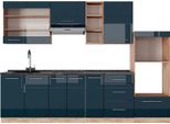 Vicco Cucina Componibile Fame-Line, 280 Cm , Pt Antracite, Blu Scuro Lucido/Rovere Dorato