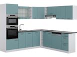 Vicco Cucina Angolare Completa R-Line, 237 X 247 Cm , Pt Antracite, Blu-Grigio/Bianco
