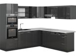 Vicco Cucina Angolare Completa R-Line, 237 X 247 Cm , Pl Marmo, Antracite Lucido/Antracite