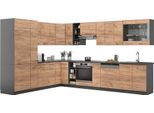 Vicco Cucina Angolare Completa Fame-Line, 257 X 347 Cm Senza Piano Di Lavoro, Quercia Dorata/Antracite