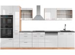 Vicco Cucina Componibile R-Line, 350 Cm Con Armadio Alto, Pt Antracite, Bianco Lucido/Oro Power Oak