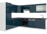 Vicco Cucina Angolare Completa Fame-Line, 227 X 287 Cm , Pt Antracite, Blu Scuro Lucido/Bianco