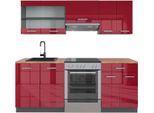 Vicco Cucina Componibile R-Line, 200 Cm , Pl Rovere, Rosso Lucido/Antracite/Antracite