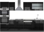 Vicco Cucina Componibile R-Line, 300 Cm Con Armadio Alto, Pt Marmo, Nero Lucido/Antracite
