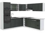 Vicco Cucina Angolare Completa R-Line, 237 X 60 Cm , Pt Marmo, Antracite Casa Di Campagna/Bianco