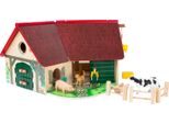 Small Foot Woodfriends Farm 11005, 100% Legno Box Per Stalla E Blocco Per Carrucola