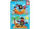 Educa 17149, Pirati, Set Di Puzzle Da 2X20 Pezzi Per Bambini Dai 3 Anni In Su