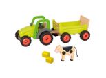 Goki 55886 Trattore Con Rimorchio 44,6 X 16,3 X 15,2 Cm, 2 Parti, Legno, Verde/Natura