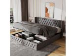 Letto Imbottito Merax 180X200Cm Con Rete A Doghe E Contenitore, Letto A Molle Idrauliche, Letto A Molle In Velluto, Letto Matrimoniale A Orecchio, Letto Funzionale, Grigio