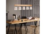 Zmh Lampada A Sospensione Legno Bianco 5 Fiamme E27 Lampada A Sospensione100Cm Altezza Regolabile Rustico Metallo Tavolo Da Pranzo Lampada A Sospensione Moderna (Lampadina Inclusa)