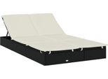 Lettino 2 Persone Con Tetto Nero 213X118X97 In Poly Rattan