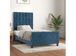 The Living Store Struttura Letto Con Testiera In Velluto Blu Scuro 100X200 Cm