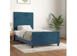 The Living Store Struttura Letto Con Testiera In Velluto Blu Scuro 90X200 Cm