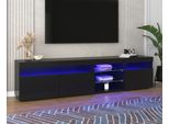 Mobile Tv Moderno Sweiko Nero, Pannello Luminoso, Illuminazione Led Variabile 180X35X45Cm