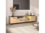 Merax Tv Lowboard "Dike"" Led, Mobile Tv Con Ripiano In Vetro, Tavolo Tv In Legno, Finitura Naturale"