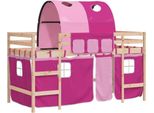 Vidaxl Letto A Soppalco Per Bambini Con Tunnel Rosa 90X200 Cm In Legno Di Pino Massiccio