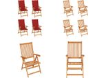 Vidaxl Sedie Da Giardino 4 Pezzi Con Cuscini Rossi In Legno Massiccio Di Teak - Sedia Da Giardino - Sedie Da Giardino - Poltrona Da Giardino - Sedia Pieghevole
