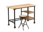 The Living Store Scrivania Con Sgabello Pieghevole In Legno Massiccio Di Mango 115X50X76 Cm
