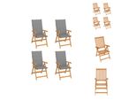 Vidaxl Sedie Da Giardino 4 Pezzi Con Cuscini Grigi In Legno Massiccio Teak - Sedie Da Giardino