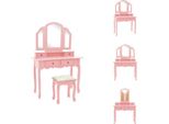 Vidaxl Set Di Tavolini Da Toilette Con Sgabello Rosa 100X40X146 Cm In Legno Di Paulownia - Tavolini Da Toilette
