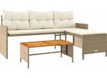 Vidaxl Divano Da Giardino A L Con Tavolo E Cuscini Beige Poly Rattan