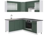 Vicco Cucina Angolare Completa Fame-Line, 160 X 190 Cm , Pt Antracite, Verde-Oro Country House/Bianco