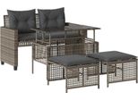 Set Di Divani Da Giardino 4 Pezzi Con Cuscini In Polirattan Grigio E Vetro