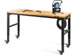 Banco Da Lavoro Vevor, Regolabile In Altezza, 122 Cm L X 61 Cm L X 104 Cm H, Tavolo Da Garage Con Altezza Da 79 Cm A 104 Cm, Portata 725,7 Kg, Con Prese Di Corrente E Piano In Legno Duro, Struttura In Metallo E Ruote Piroettanti
