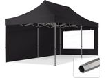 Toolport 3X6M Gazebo Pieghevole Con Laterali (Finestre Panoramiche), Premium Acciaio, Nero