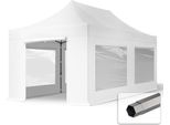 Toolport 3X6 M Gazebo Pieghevole Pvc Con Laterali (Finestre Panoramiche), Premium Acciaio, Bianco