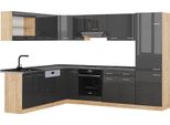 Vicco Cucina Angolare Completa R-Line, 227 X 287 Cm , Pt Antracite, Antracite Lucido/Oro Power Oak