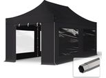 Toolport 3X6 M Gazebo Pieghevole Pvc Con Laterali (Finestre Panoramiche), Premium Acciaio, Nero