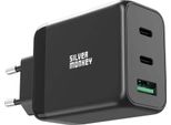 Silver Monkey Gan 65W 2X Usb-C Pd 1X Usb-A Qc 3.0 Caricatore - Nero
